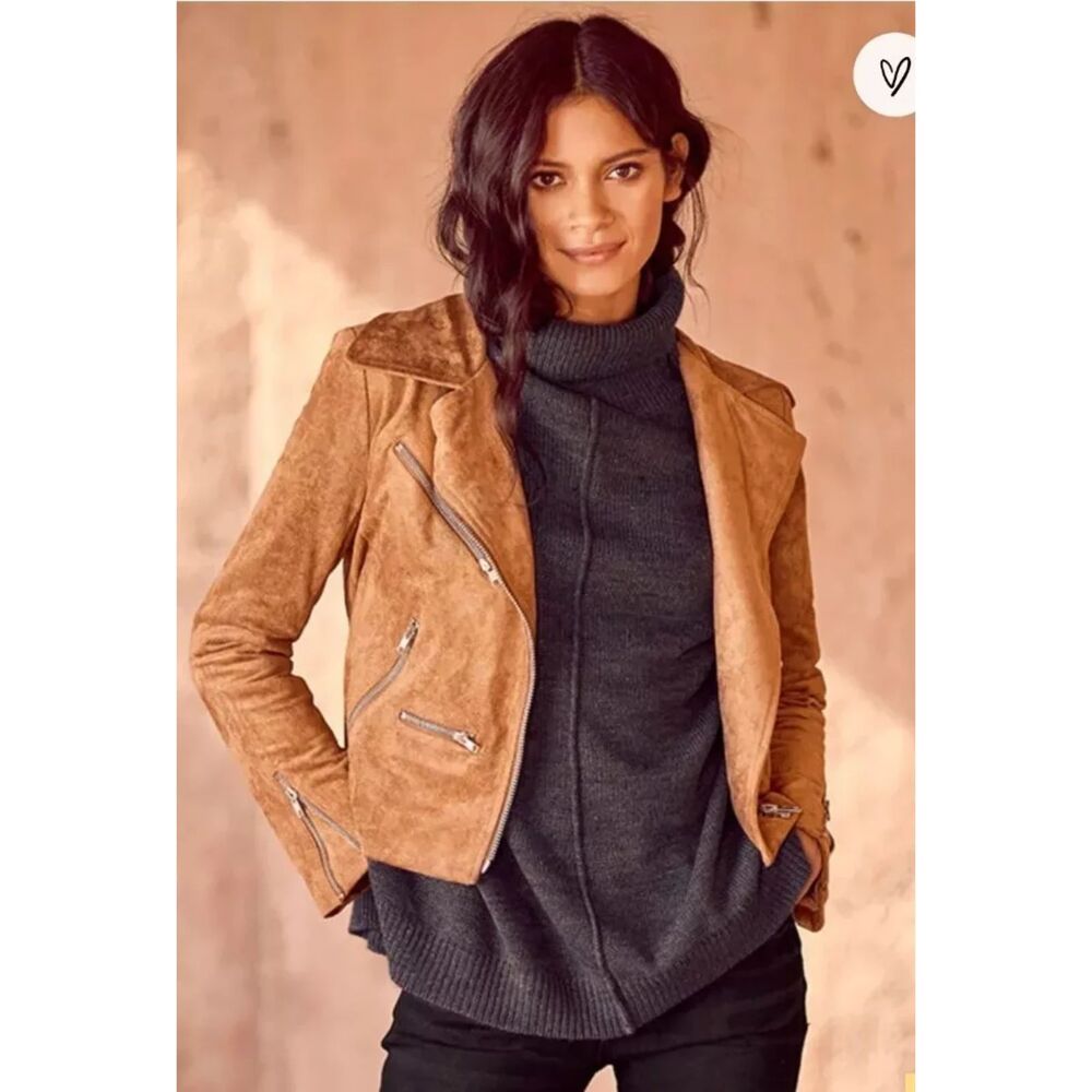 Lulu's Tan Suede Moto Jacket with Silver Zippers